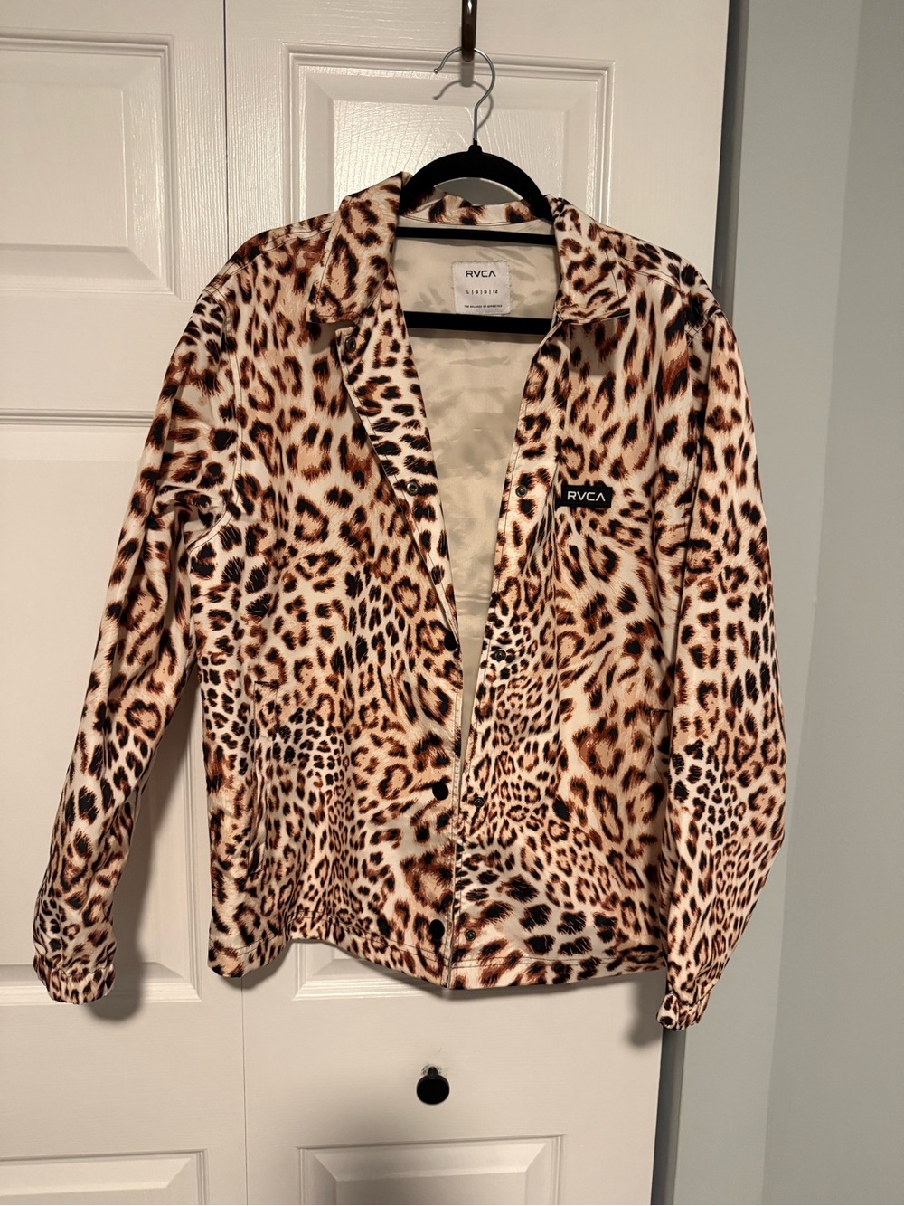 RVCA Leopard Print Teddy Jacket in Brown and Cream